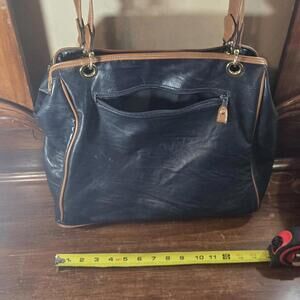 Navy and Brown Women's Capezio Handbag with Shoulder Straps